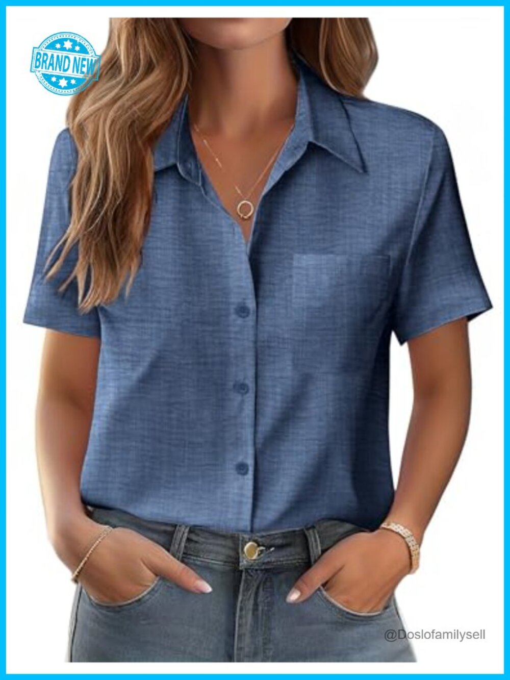 Womens Button Down Shirt Short Sleeve Collared Blouse Loose Fit Summer Top
